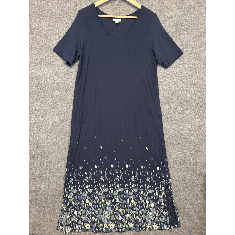 Purejill Size Medium Maxi T-Shirt Dress Navy Cotton Blend Casual Vacation